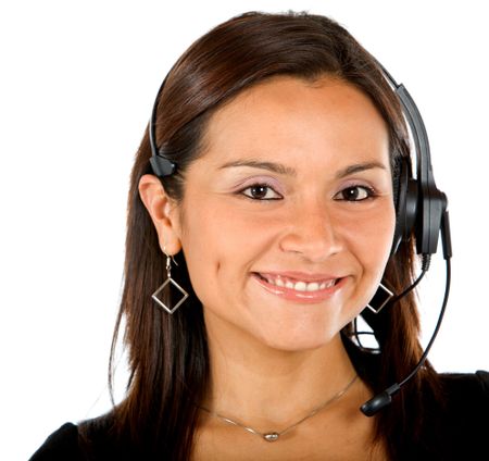 Beautiful woman wearing a headset isolated - Business concepts