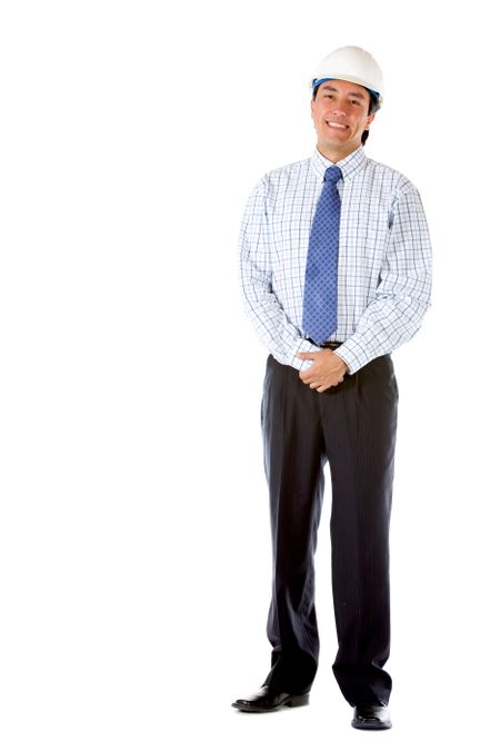 Fullbody male engineer isolated over a white background