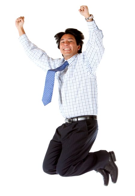 Business man jumping isolated over a white background