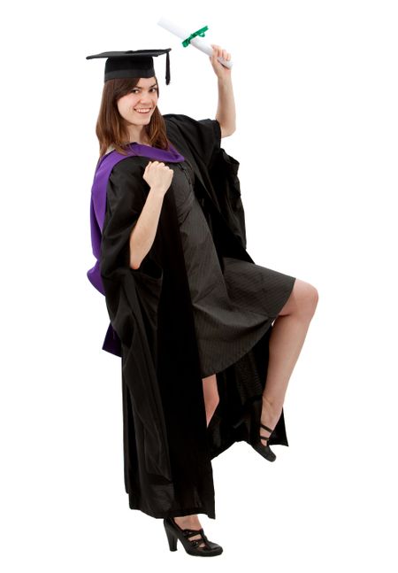 Excited female graduate smiling and showing her diploma