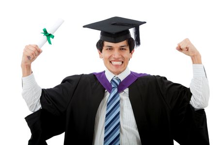 Happy graduated man isolated over a white background