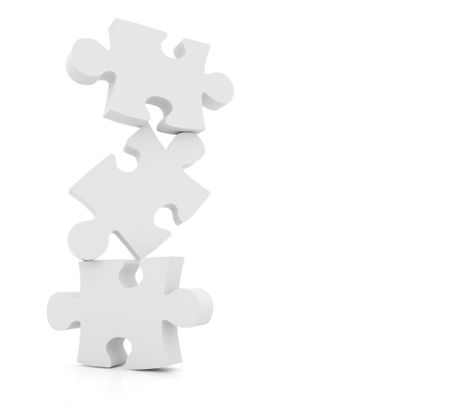 Column of white puzzles isolated over a white background on illustration 3D