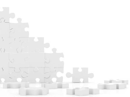 Pieces of a puzzle in 3D isolated over a white background