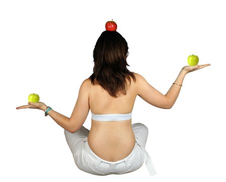 girl with balancing apples