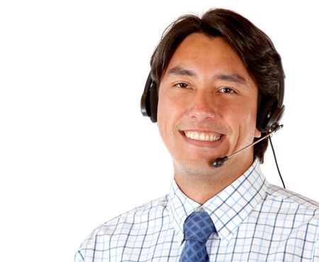 Business man with a headset isolated over a white background