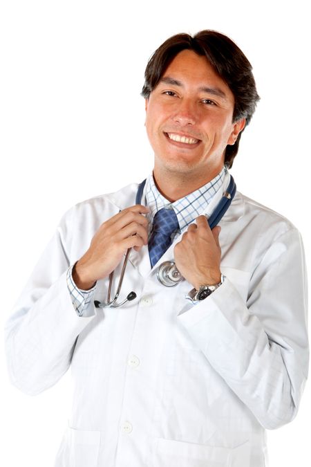Friendly male doctor isolated over a white background