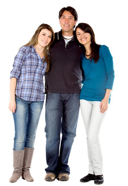 Happy siblings isolated over a white background