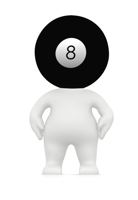 3D man figure with a billiards ball as head - isolated on white