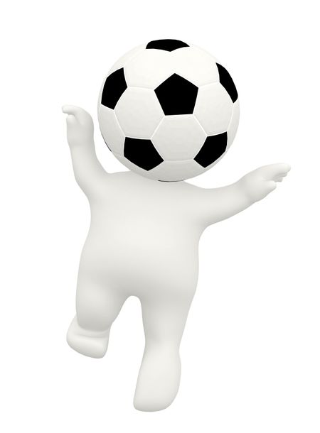 3D man figure with a football as head - isolated on white