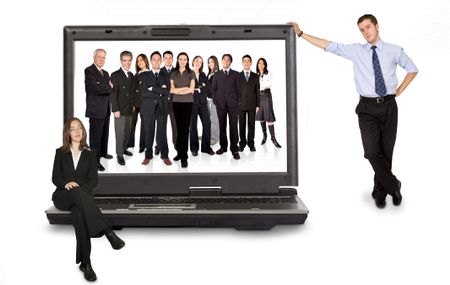 business online network team on a laptop computer - good image to represent an internet corporation