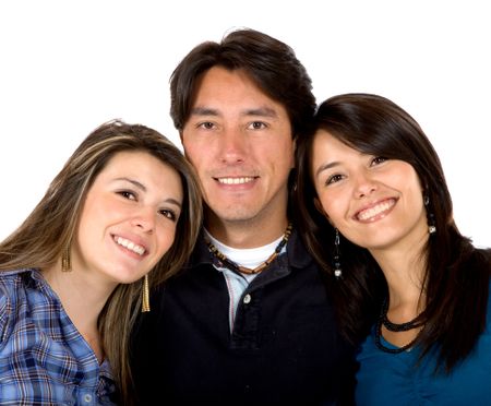 Portrait of a brother and his two sisters isolated over a white background