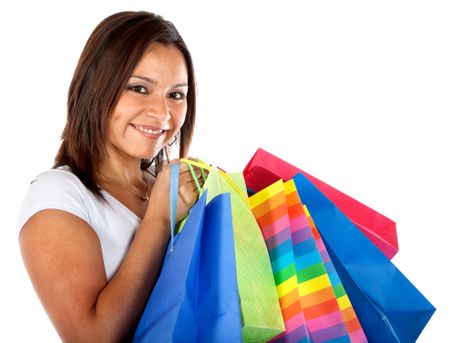 Woman with shopping bags isolated over a white background