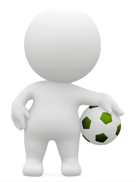 3D man with a football isolated over a white background