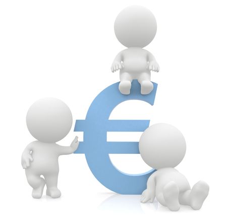 3D men around a euro sign isolated over a white background