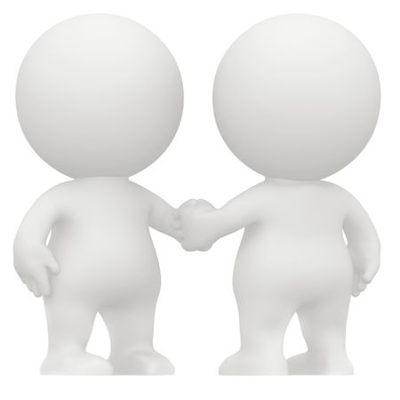 3D men handshaking isolated over a white background