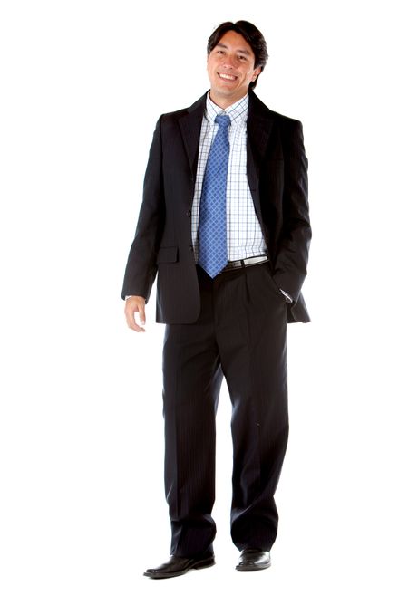 Confident business man in a suit isolated over a white background