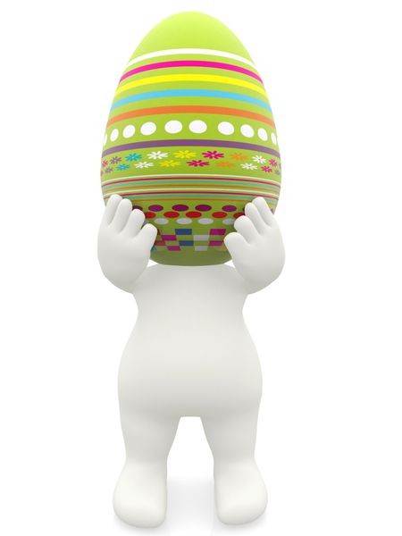 3D man carrying an easter egg isolated over a white background