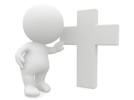 Man leaning on the Cross isolated over a white background