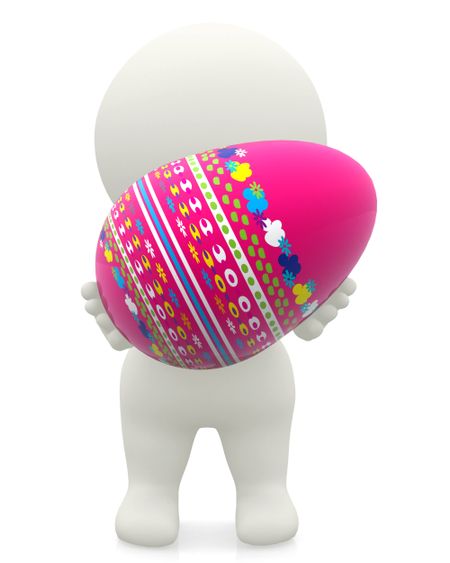 3D woman carrying an easter egg isolated over a white background