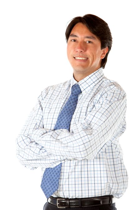Business man portrait with arms crossed isolated on white