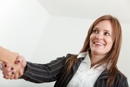 Business woman at the office giving a handshake