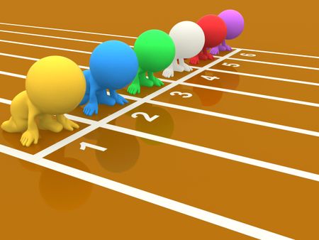 colorful 3D people set on your marks ready to race
