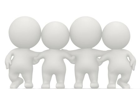 3D group of people hugging isolated over a white background