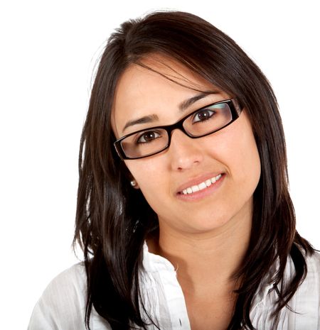 Woman portrait wearing glasses - isolated over white