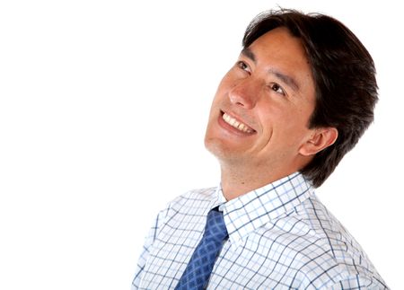 Pensive business man portrait isolated over a white background