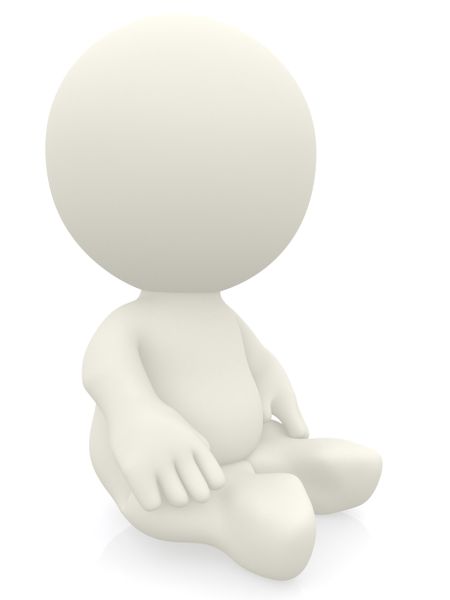 3D person sitting on the floor isolated over a white background