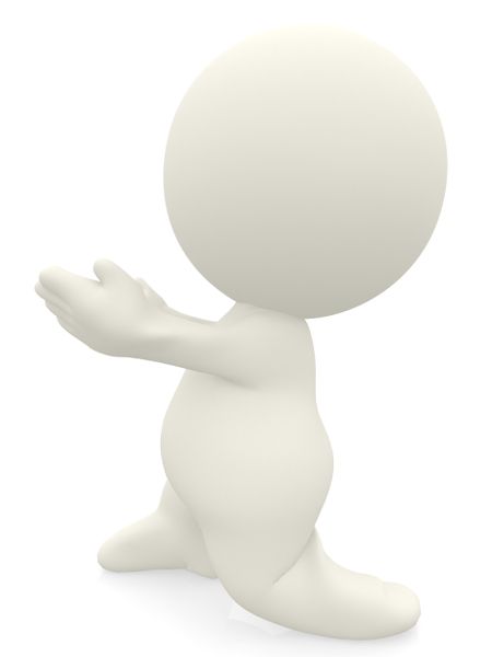 3D person kneeled delivering something -isolated over a white background