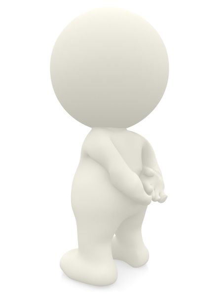 3D person standing with hands behind - isolated over a white background