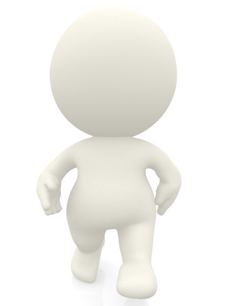 Front view of a 3D person walking - isolated over a white background