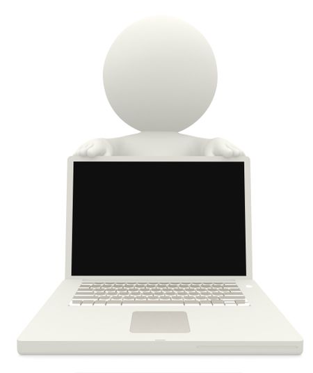 3D person with a laptop computer isolated over a white background