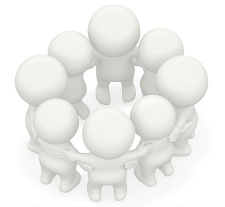 3D group hug in circle - isolated over a white background