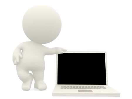 3D person with a laptop computer isolated over a white background