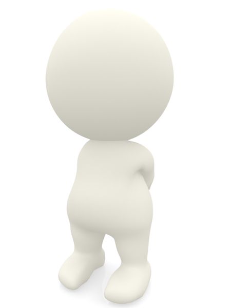 3D person standing with hands behind - isolated over a white background