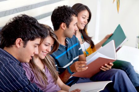 Group of young people studying at home