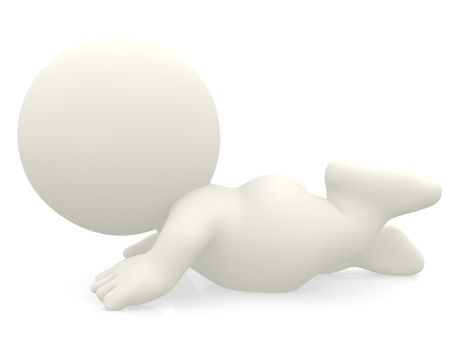 3D person lying on the floor isolated over a white background