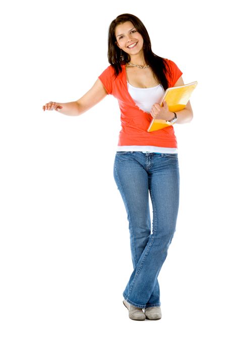 Student leaning on something isolated over a white background