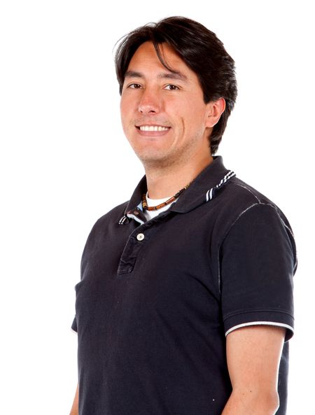 casual man smiling isolated over a white background