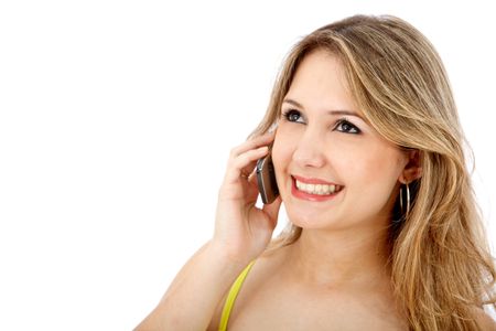 casual woman talking on the phone - isolated over  white