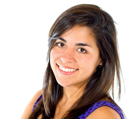 casual woman smiling isolated over a white background