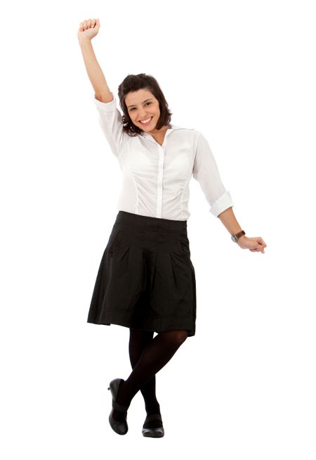 business woman smiling and having a stretch isolated over a white background