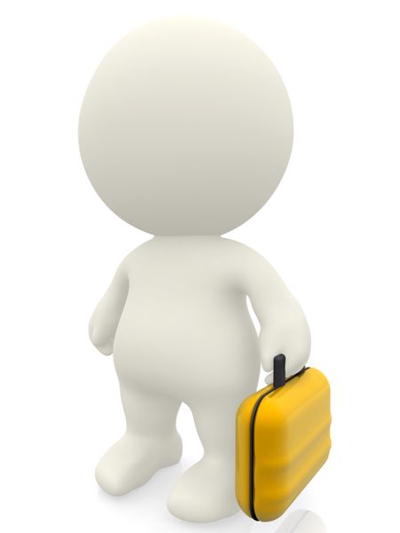 3D man carrying a yellow bag isolated over a white background