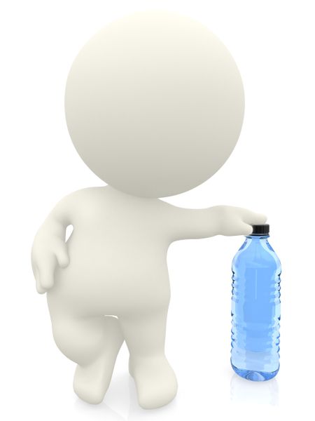 3D man with hand on a bottle isolated over a white background