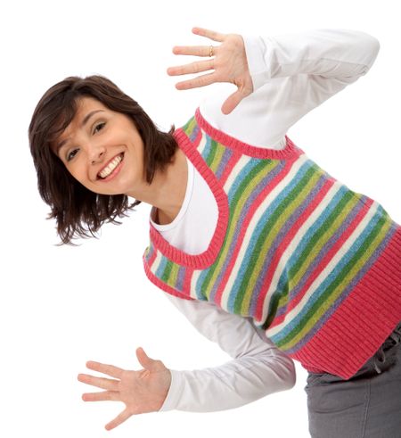 casual woman smiling isolated over a white background