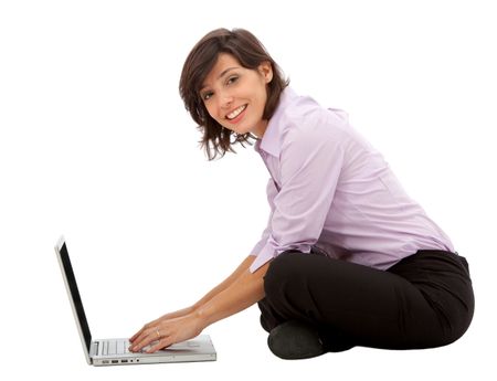 business woman on a laptop computer isolated over a white background