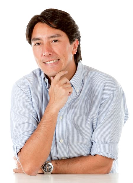 casual man smiling isolated over a white background