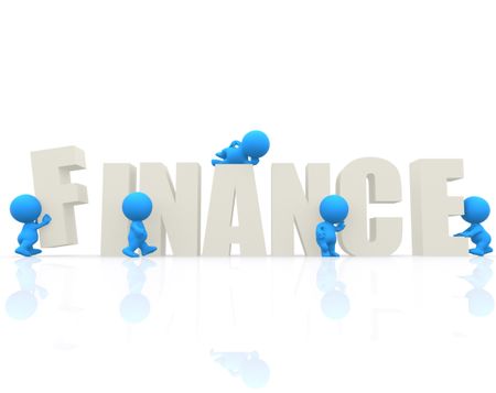 3D man with word Finance isolated over a white background